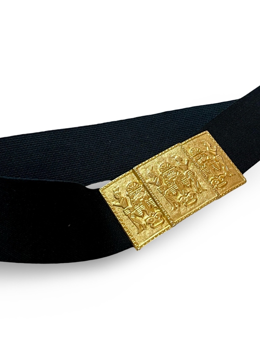 Vtg 80s Nan Lewis Bijoux Gold Byzantine Triptych Wide Elastic Cinch Waist Belt